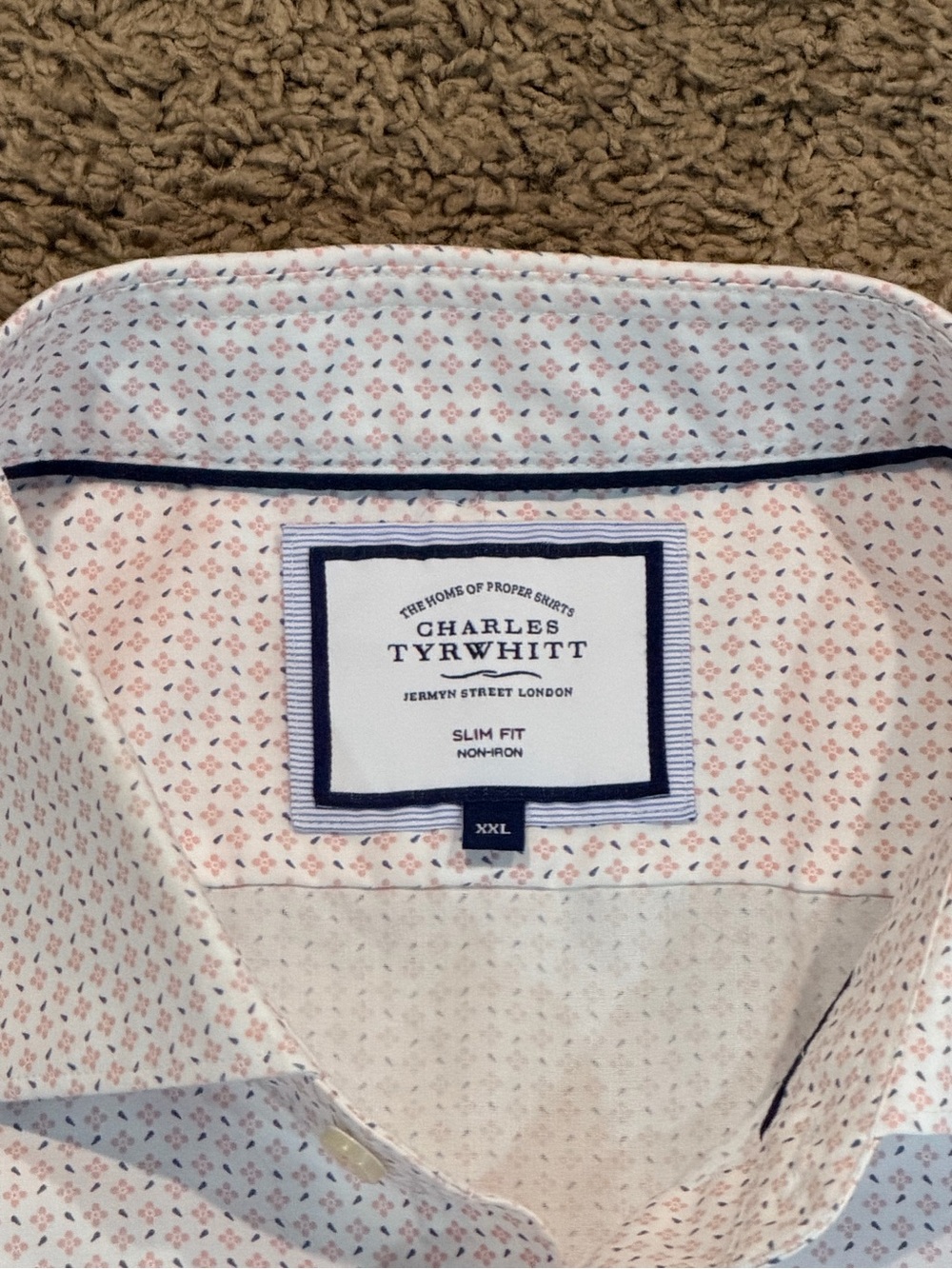 Charles Tyrwhitt Shirt Mens XXL Oxford Slim Fit Long Sleeve Button Up Pink White - Picture 3 of 3